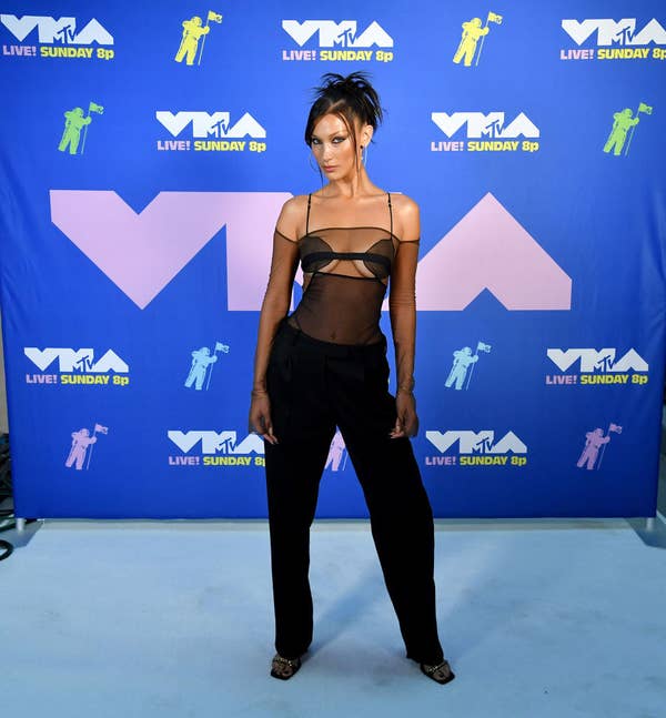 Bella Hadid wore a sheer top and pants to the VMAs