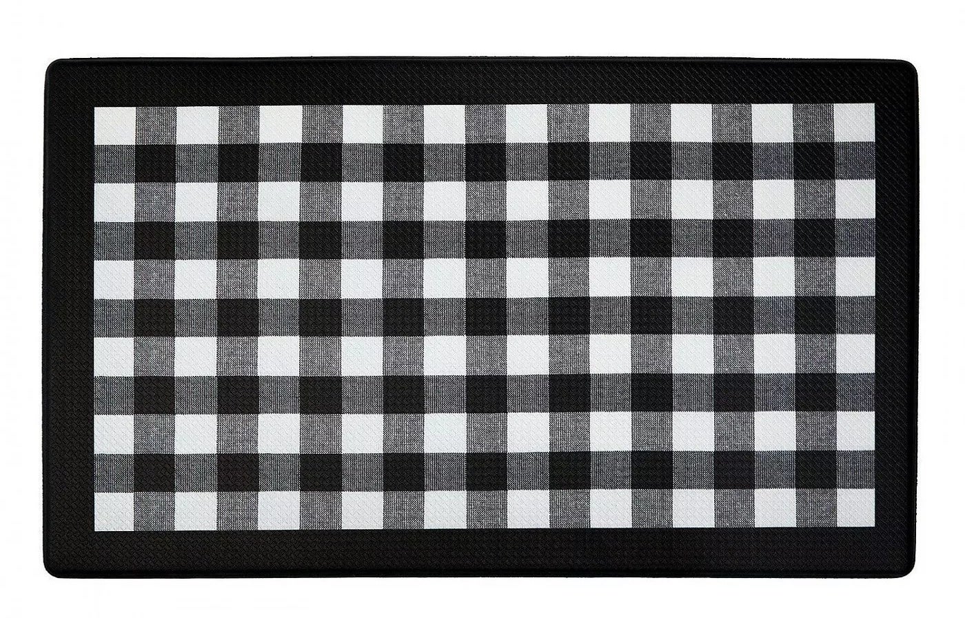 A gingham mat with a black frame