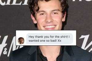 Shawn Mendes messaging a fan thanking them for a shirt