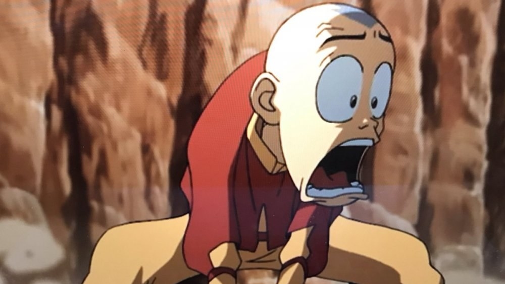 Aang with his mouth wide open in shock