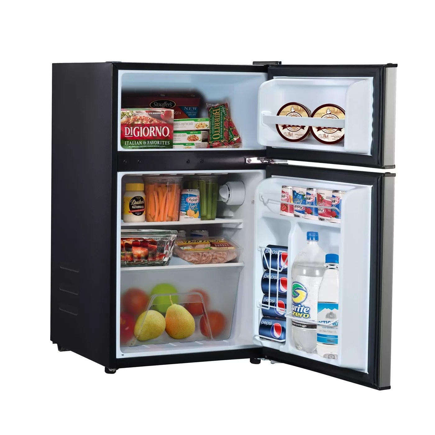 A fully stocked mini fridge