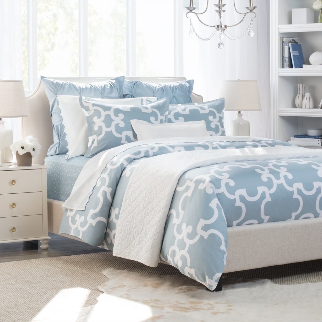 The patterned Noe duvet cover set in a dusk blue
