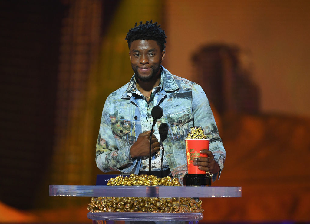 Chadwick accepting MTV movie award 