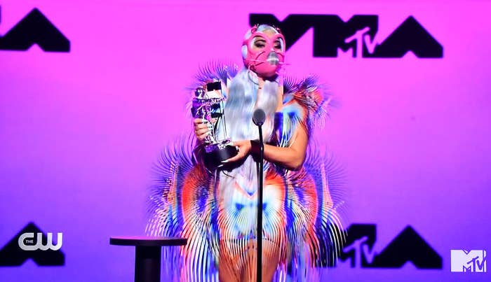 Lady Gaga accepting an award 