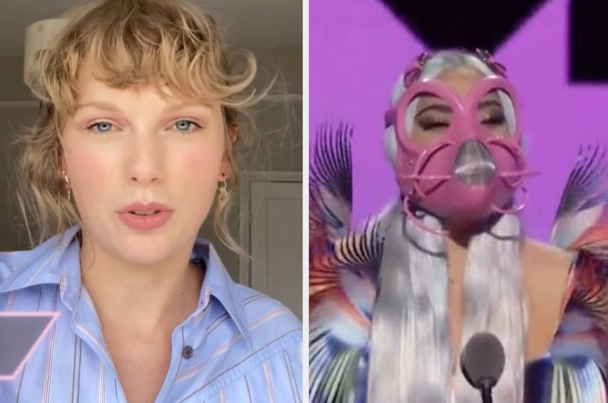 Taylor Swift on webcam next to Lady Gaga accepting an award