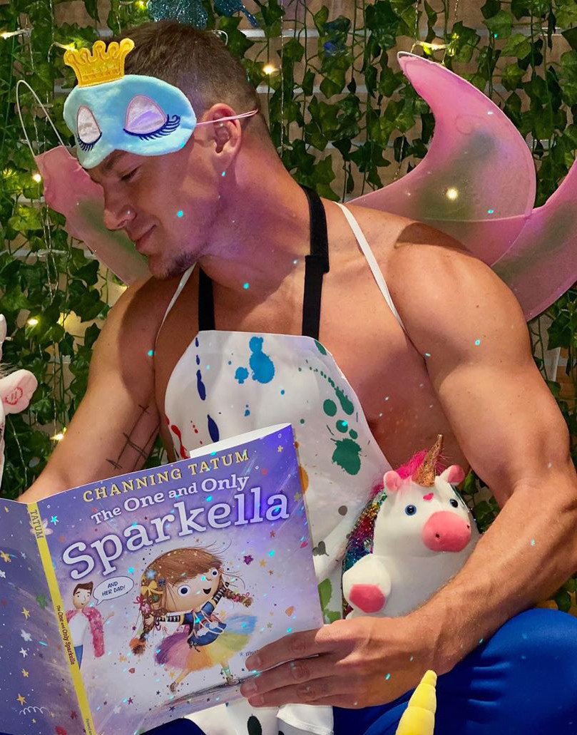 Channing Tatum shirtless reading his book
