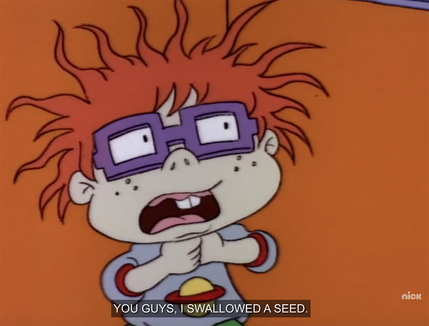 Chuckie from Rugrats complains about swallowing a watermelon seed