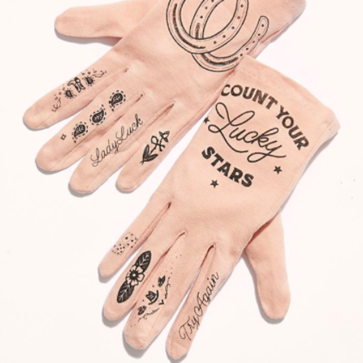 Two cloth gloves with Americana style graphics