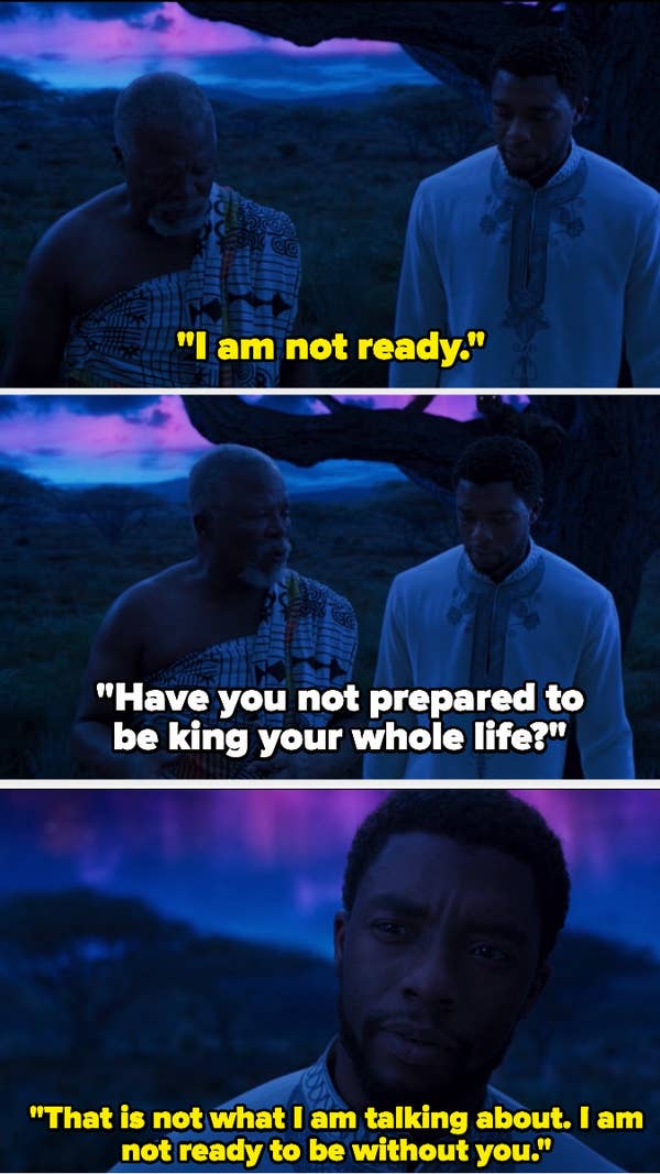 T'Challa telling his father that he's not ready to live without him.