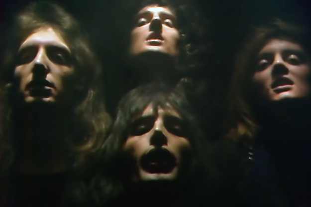 All four members of Queen in the Bohemian Rhapsody video