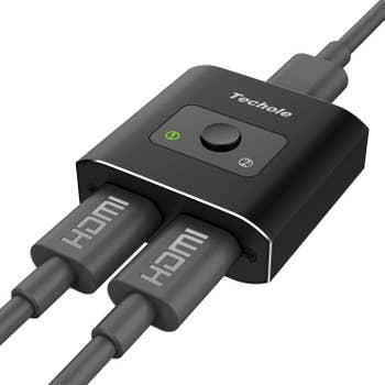 the cable splitter with two hdmi cords plugged into it