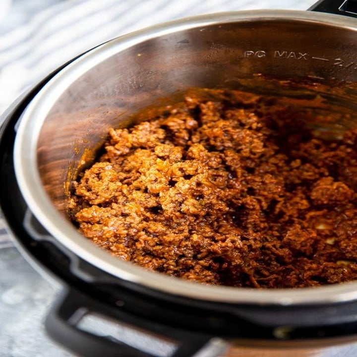 Beef cooking in an Instant Pot
