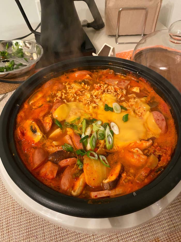 My photo of Korean army stew prepared in the pot