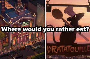 Tiana's Place is on the left with La Ratatouille on the right and a label that reads, "Where would you rather eat?"