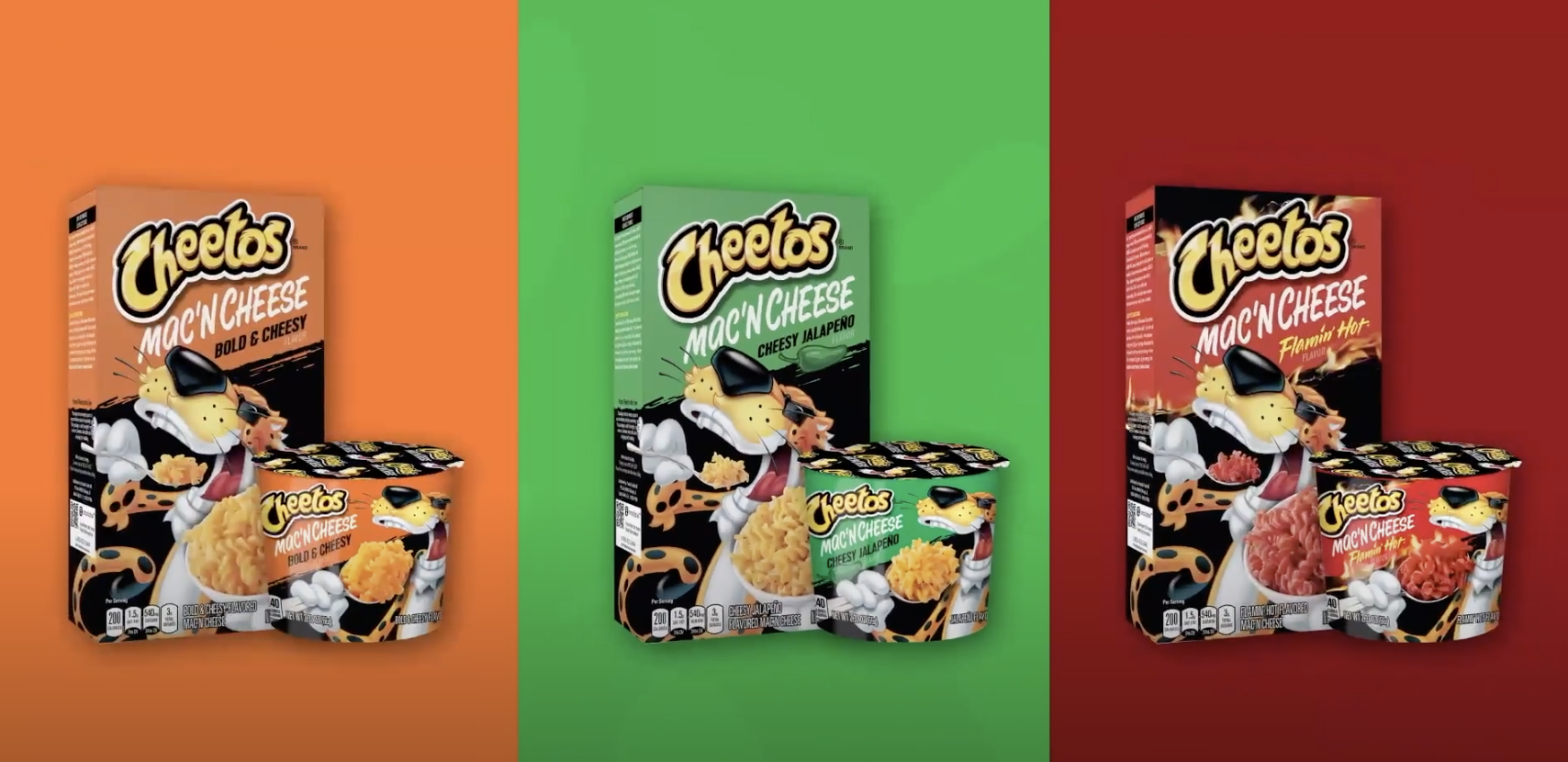 Cheetos promotional ad with all the mac n cheese flavors