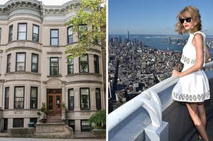 A NYC brownstone and Taylor Swift overlooking NYC.
