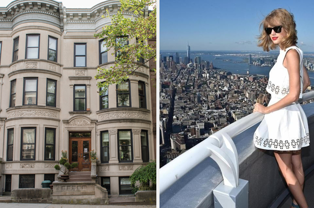A NYC brownstone and Taylor Swift overlooking NYC.