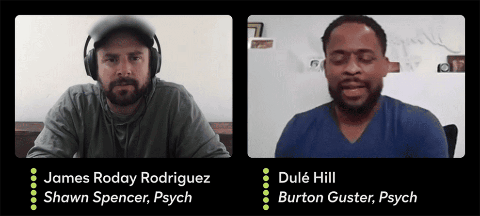 James Roday Rodriguez and Dulé Hill talk to each other.