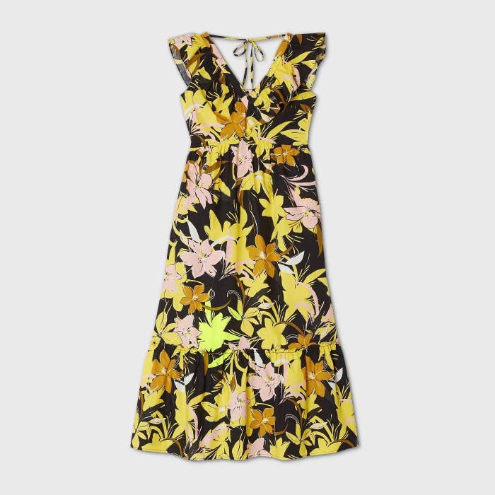 A v-neck black and yellow floral dress 