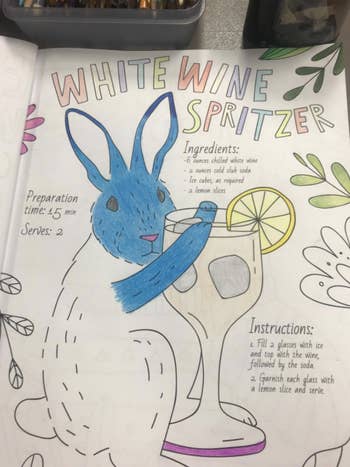 a reviewer photo of a coloring page for a white wine spritzer with a rabbit on it