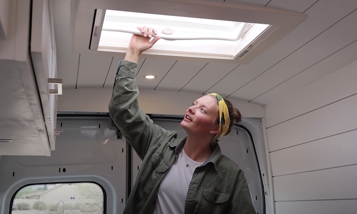 Van with a built-in skylight DIY upgrade.