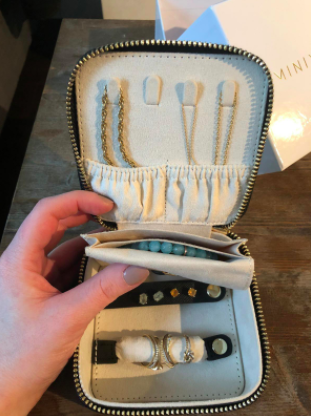 reviewer pic of the inside of the organizer with jewelry in it