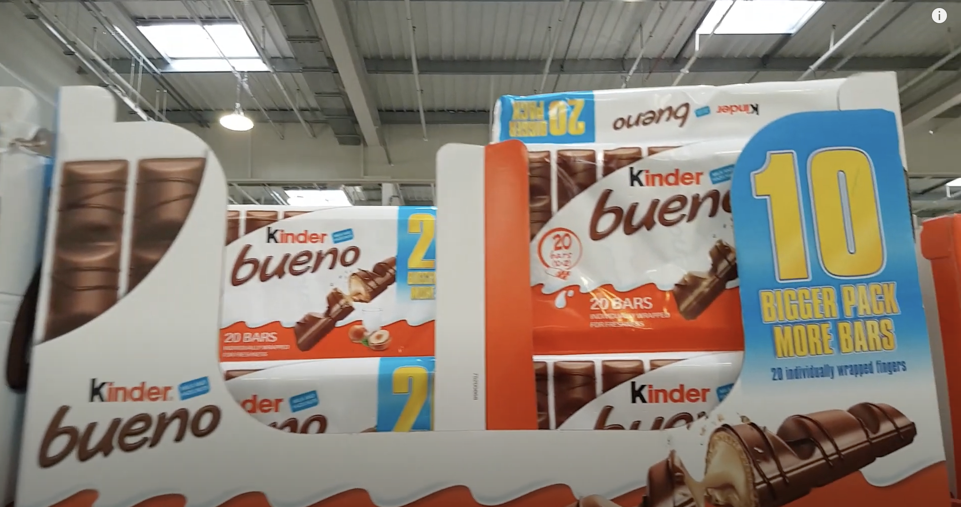 Kinder Bueno bars stacked at Costco France.