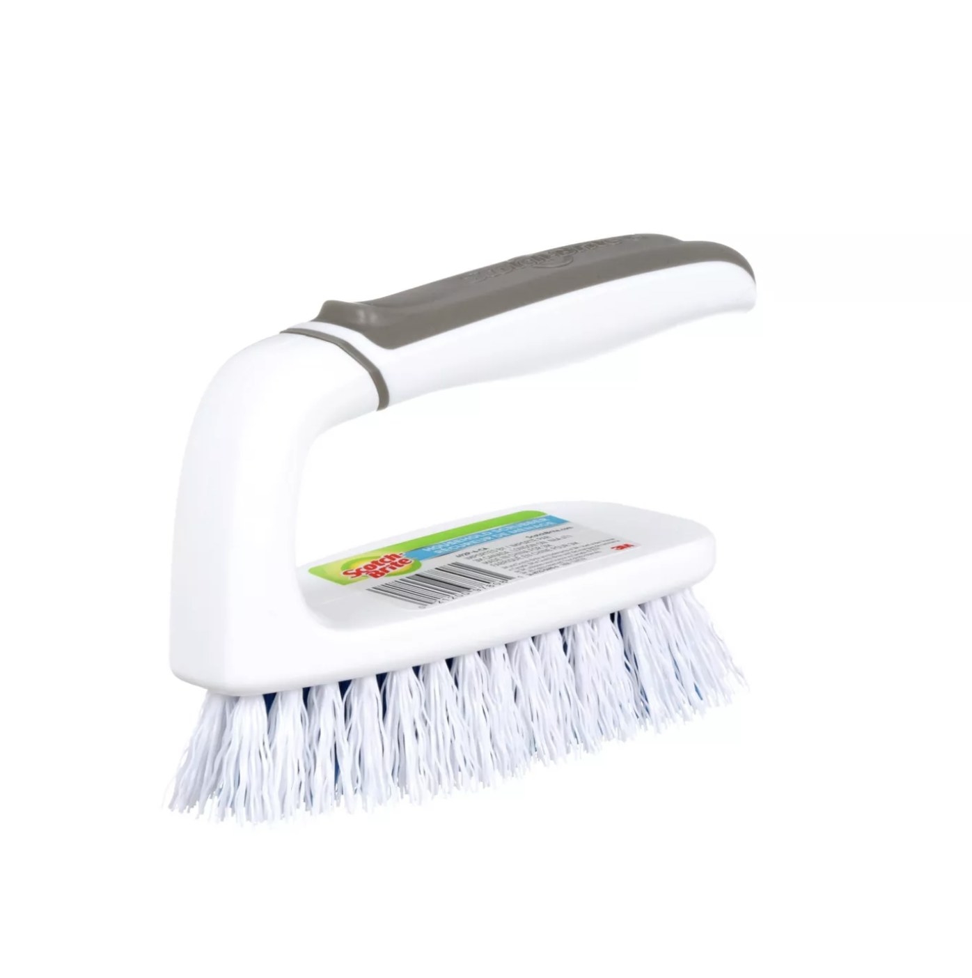 White utility scrub brush with a gray handle and white bristles