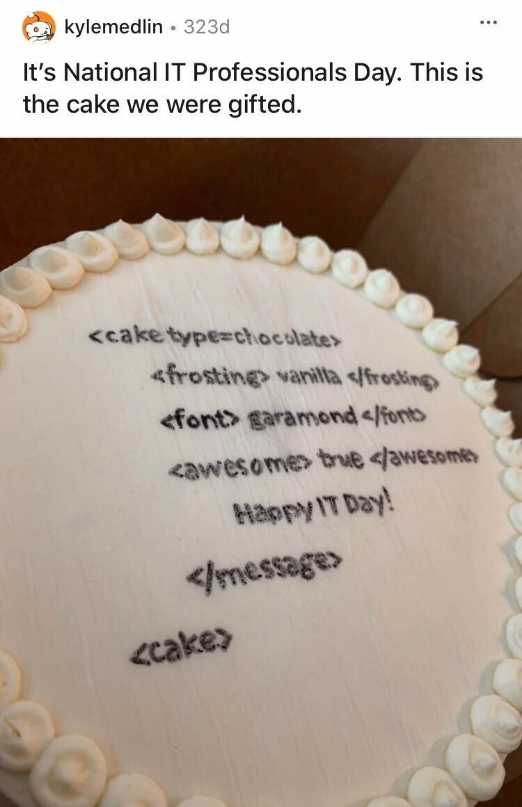 A cake with code written on it, but inside the code are the flavors of the cake