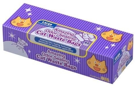a purple box of cat waste bags