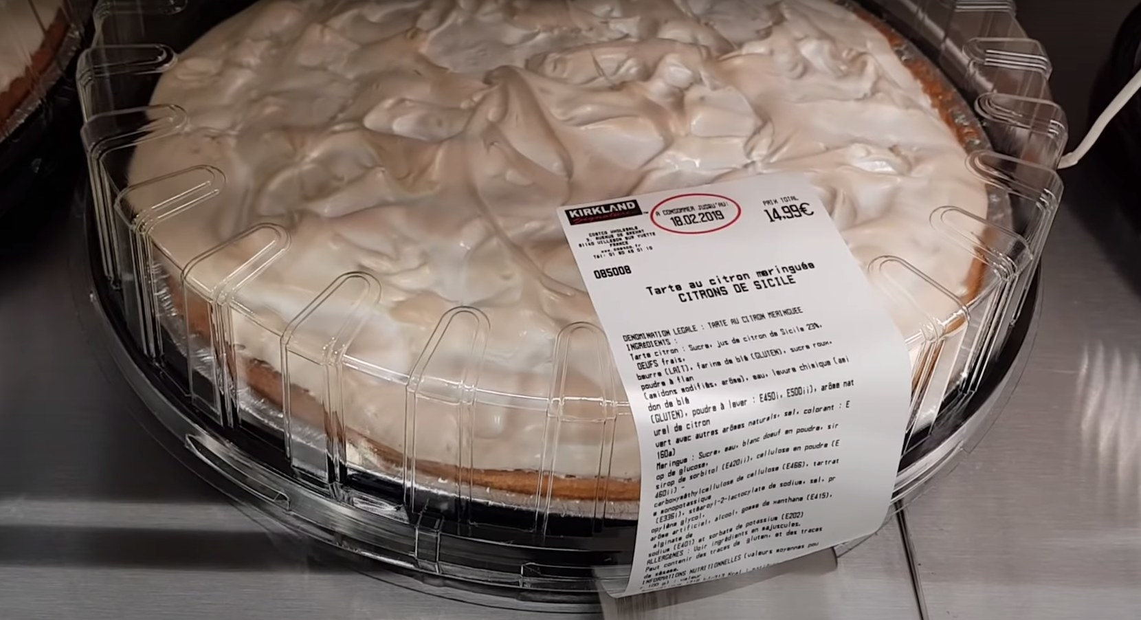 Lemon meringue pies in the bakery at Costco France.