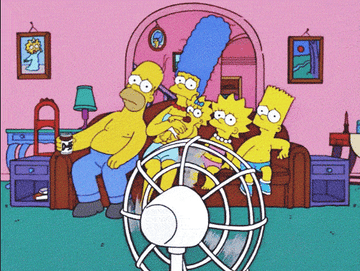 The Simpson&#x27;s family sits on the couch swaying back and forth with the fan