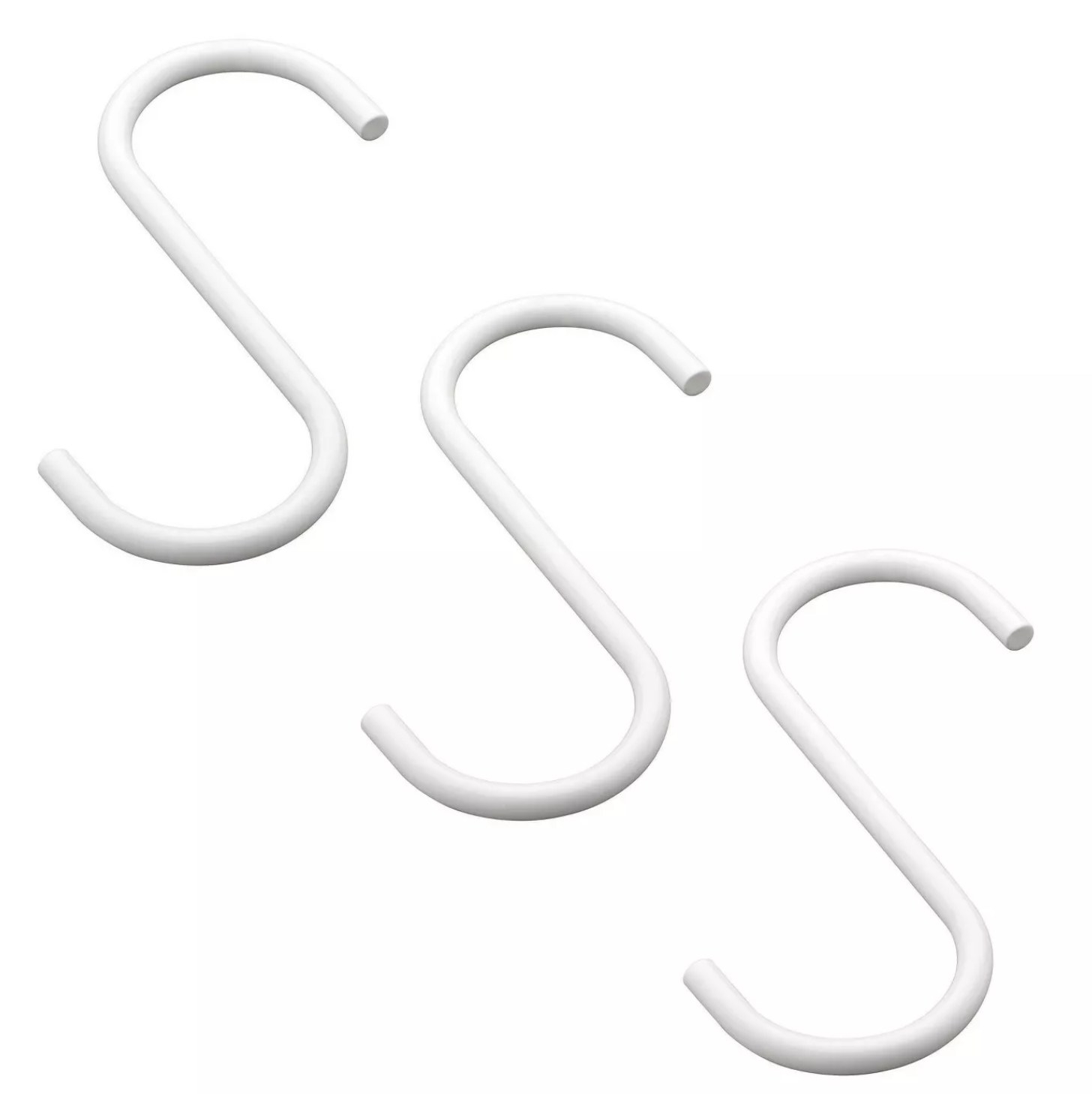 A set of three s-hooks on a white background