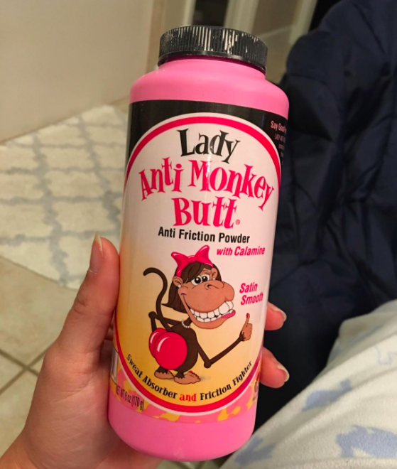 A customer review photo of a bottle of Lady Anti Monkey Butt powder