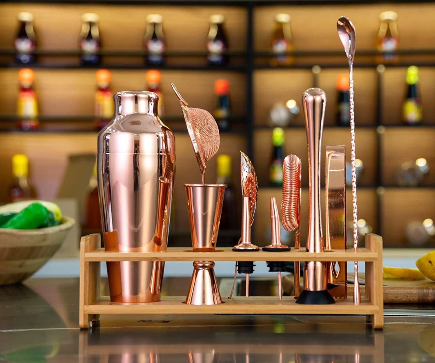 the copper bar set in the stand