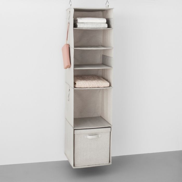 The light gray organizer with a bin at the bottom
