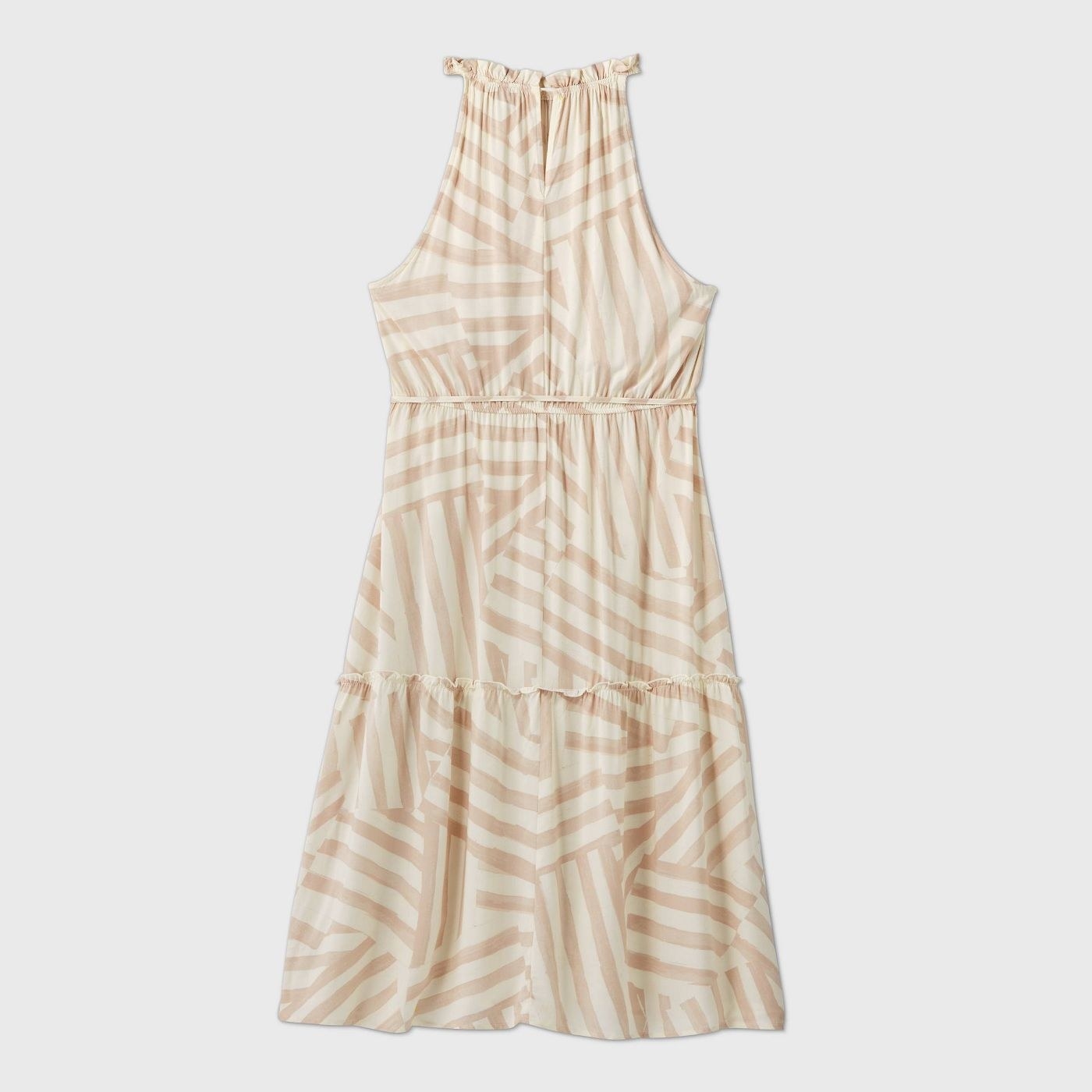 THe mismatched striped dress in beige and ivory tones 