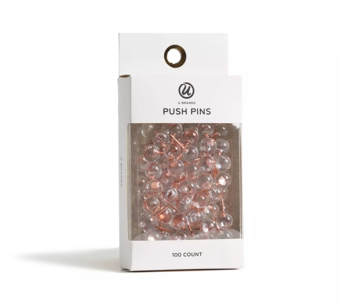 A pack of clear push pins 