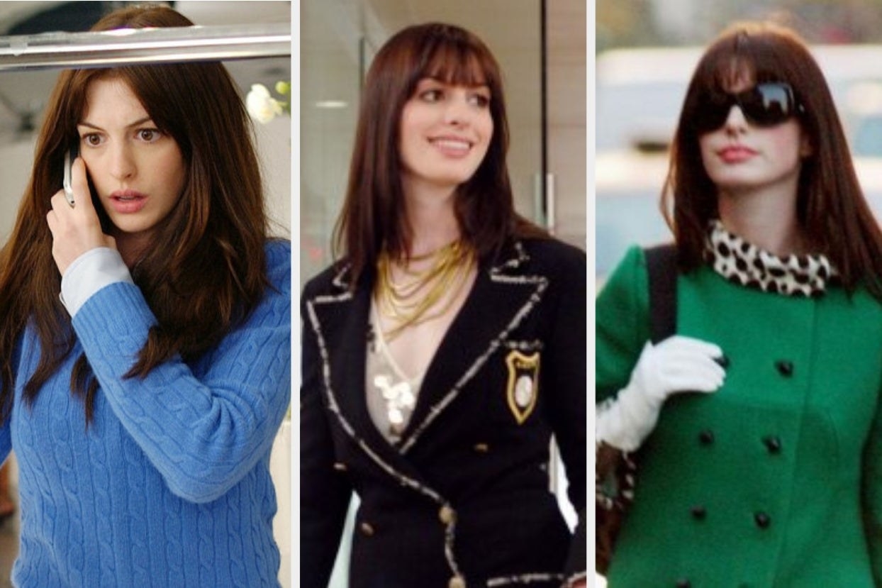 Andy from &quot;The Devil Wears Prada&quot; in one frumpy outfit and two chic outfits