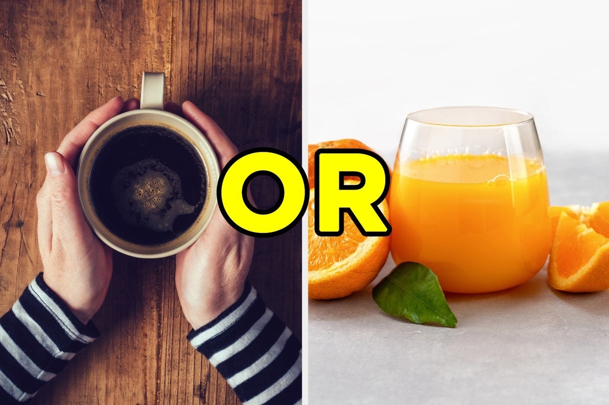 Coffee cup and orange juice