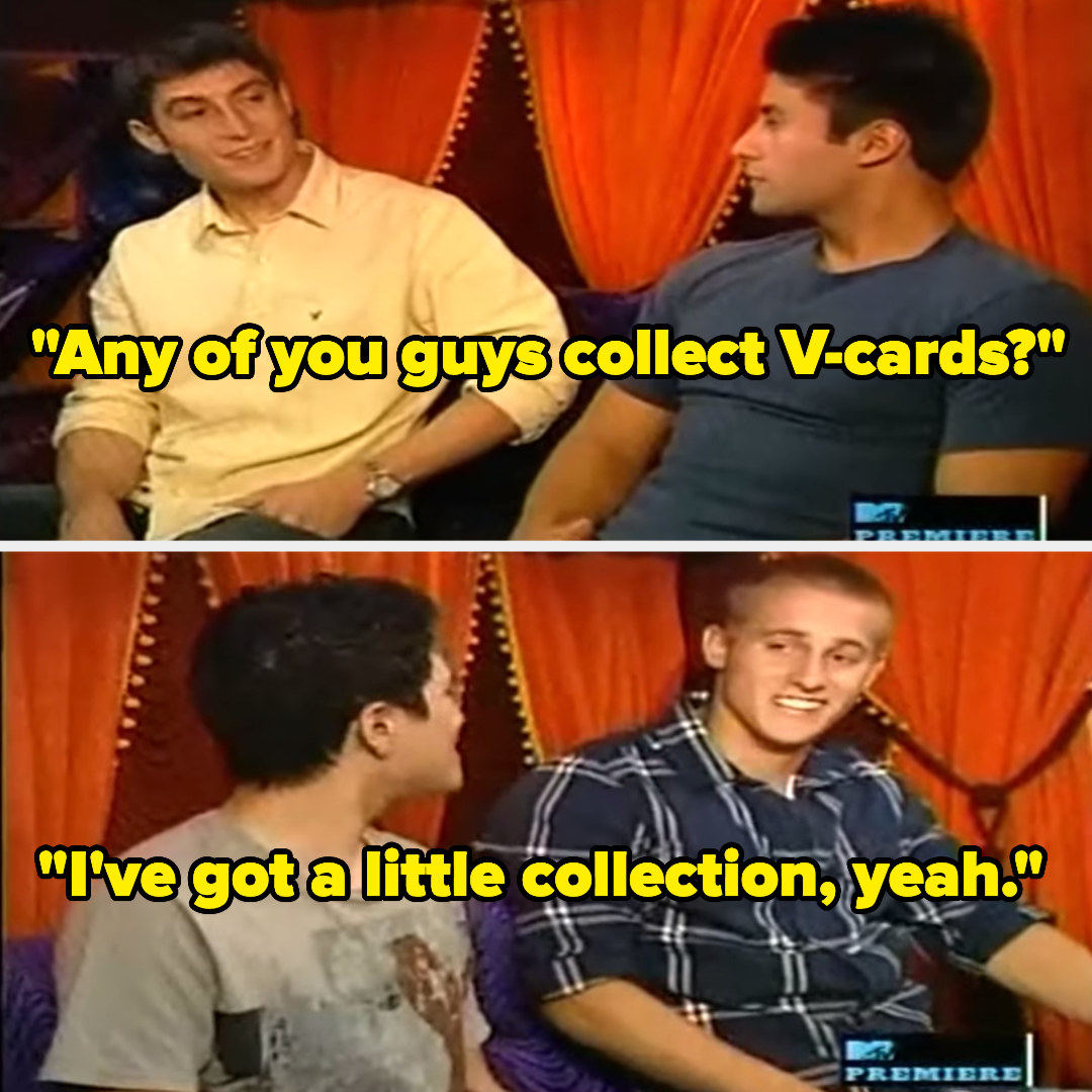 Guy asking group, &quot;Any of you guys collect V-cards?&quot; and someone responding &quot;I&#x27;ve got a little collection, yeah.&quot;