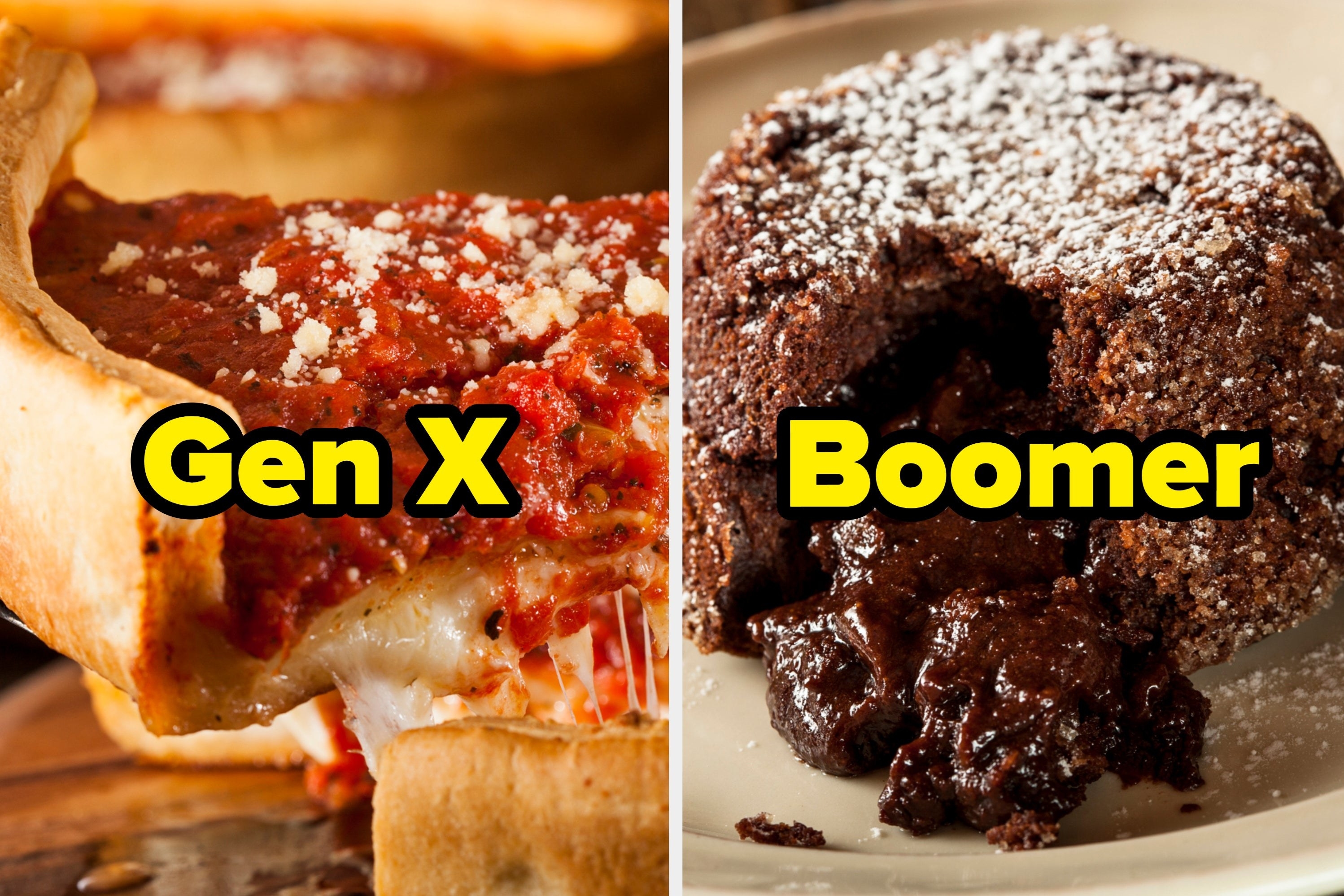 Deep dish pizza and chocolate lava cake