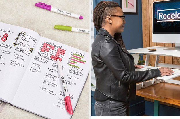 standing desk and planner