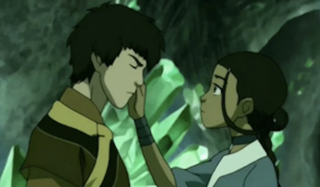 Katara touching Zuko&#x27;s face inside caves