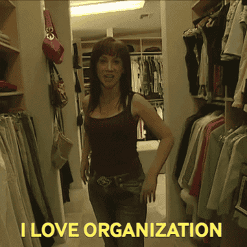 Kathy Griffin in her closet putting her hands on her his and saying, &quot;I LOVE ORGANIZATION&quot;