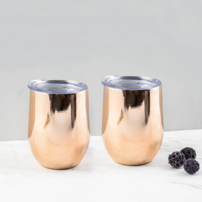 two bronze stainless steel wine tumblers