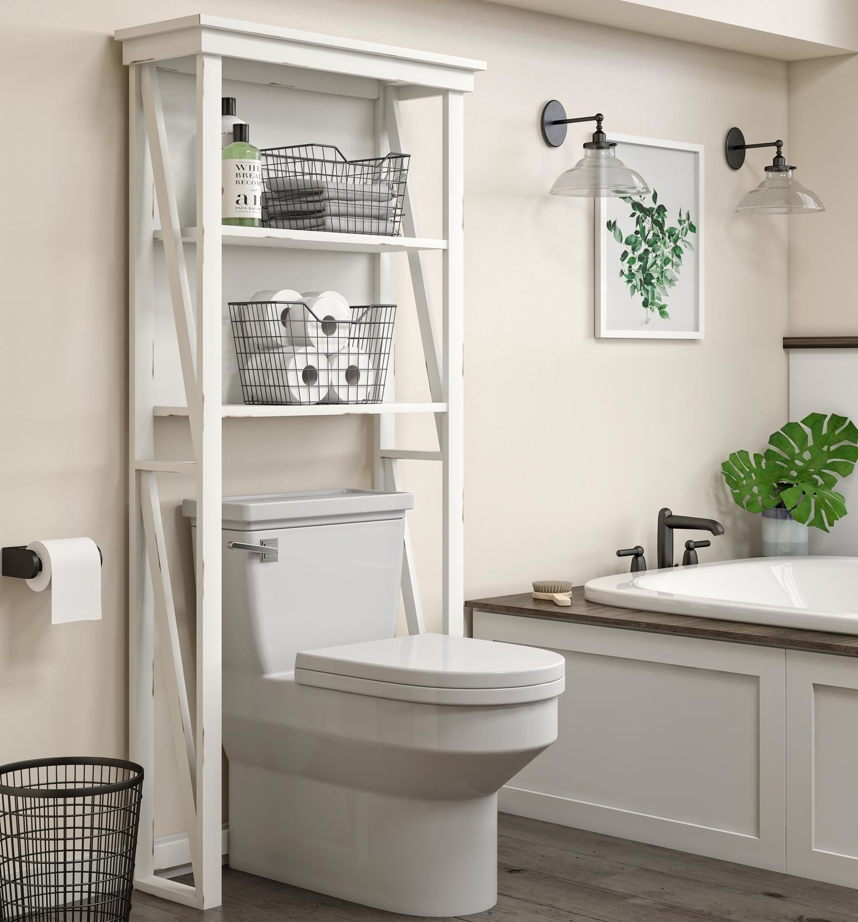 The over-the-toilet open storage cabinet with two shelves