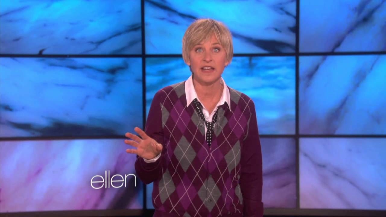 Ellen giving her daily monologue on her show