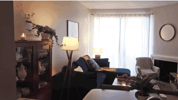 GIF panning around my completed living room.