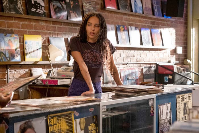 Zoë Kravitz leaning over counter at record store in &quot;High Fidelity&quot;